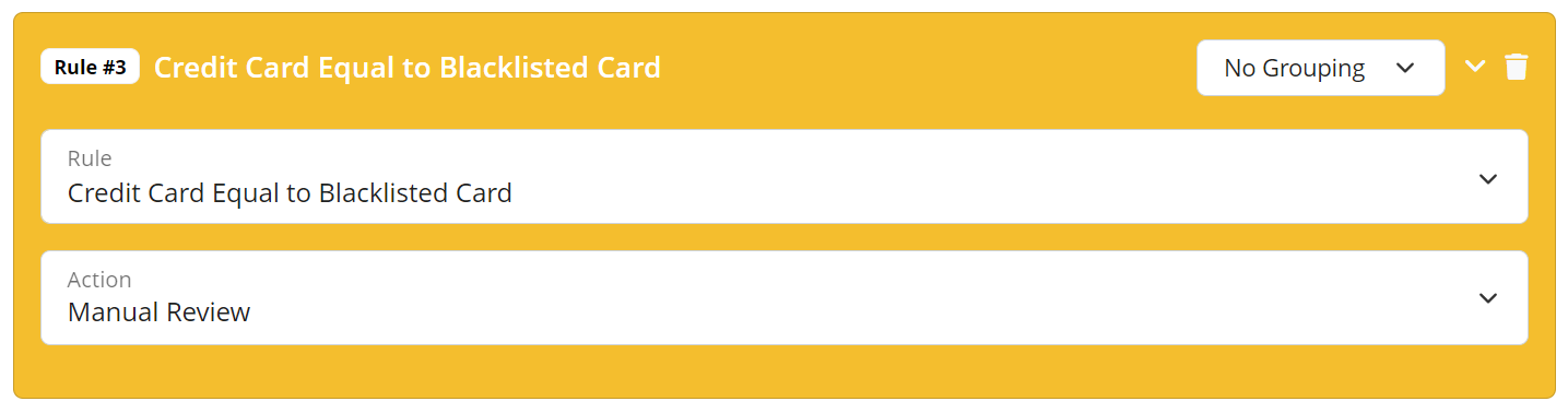 Blacklist Credit Card Validation Rule