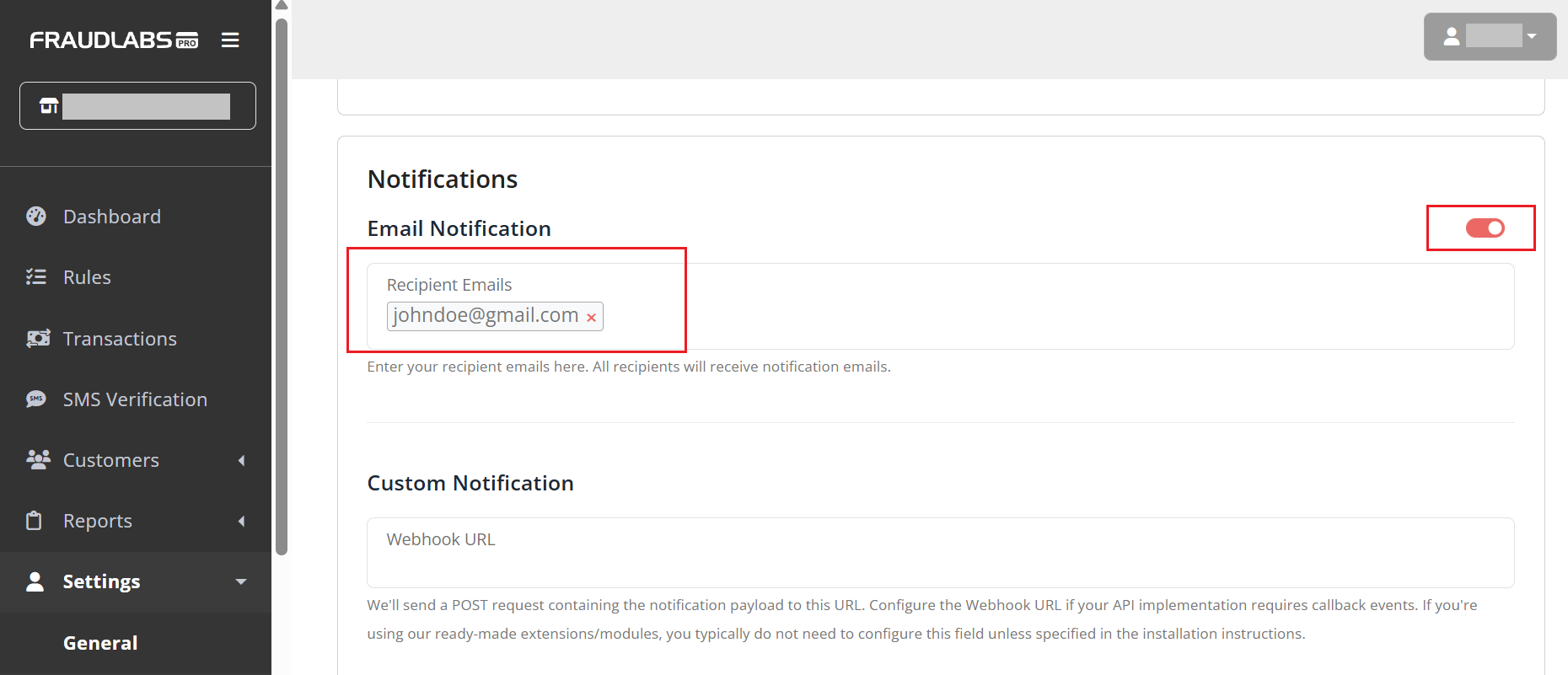 email notification settings