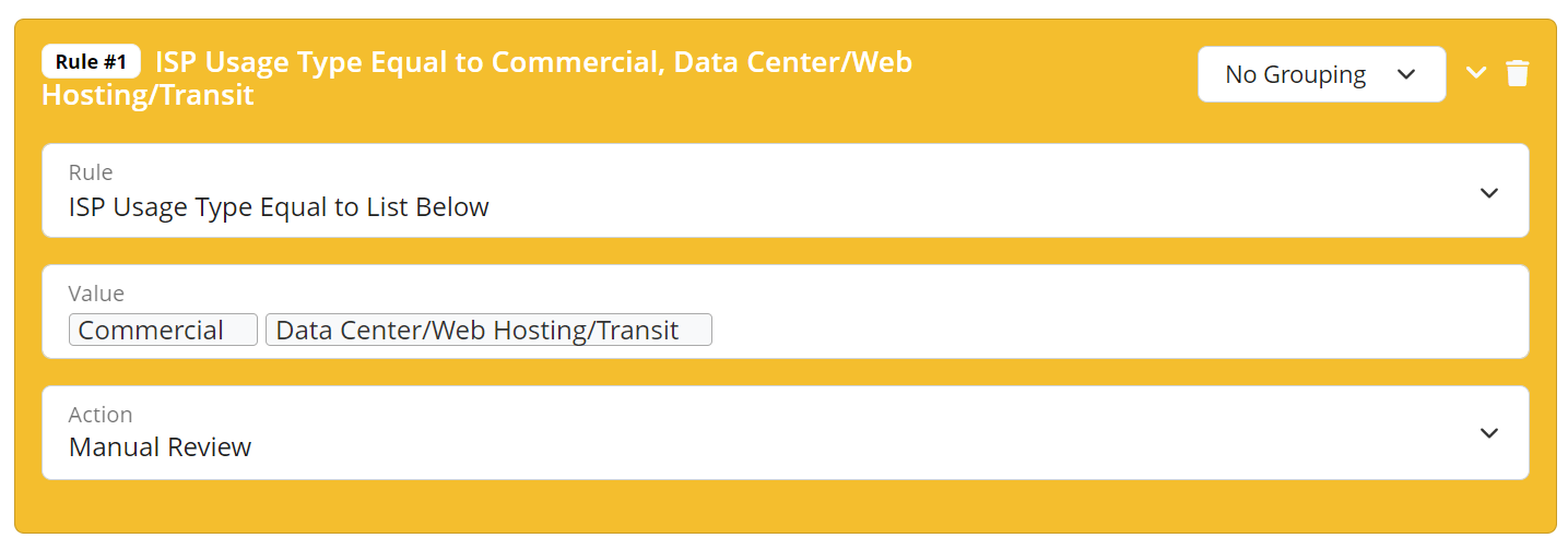 ISP usage type validation rule configuration