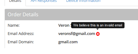 Email verification result for invalid email