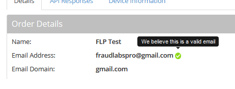 Email verification result for valid email