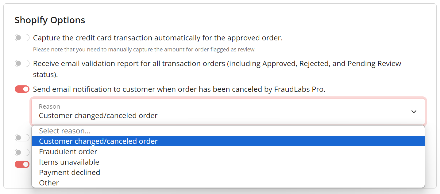 Enable email notification when Shopify order has been cancelled by FraudLabs Pro