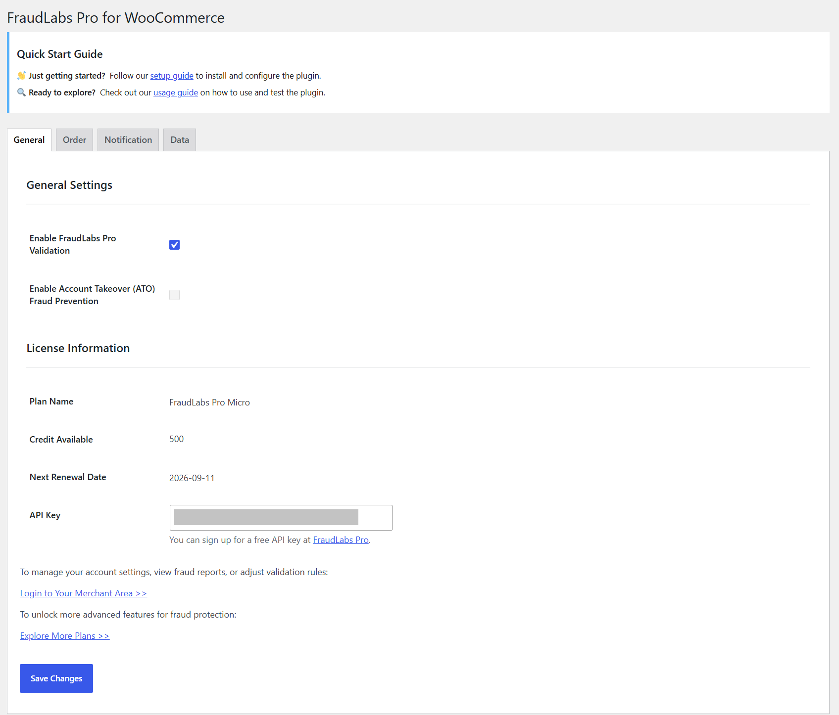 FraudLabs Pro WooCommerce Settings page