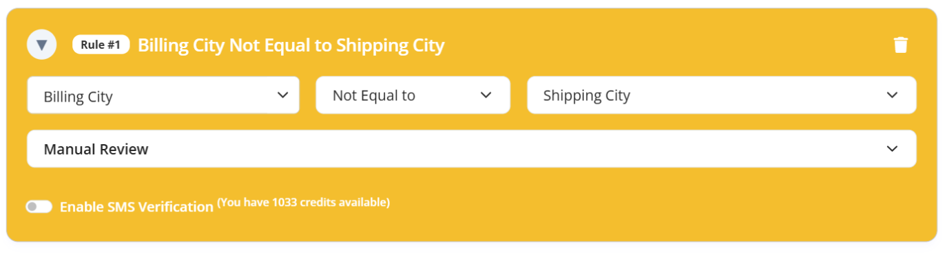 Billing city different from shipping city validation rule