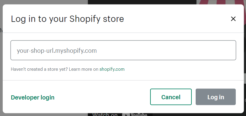 login shopify store url