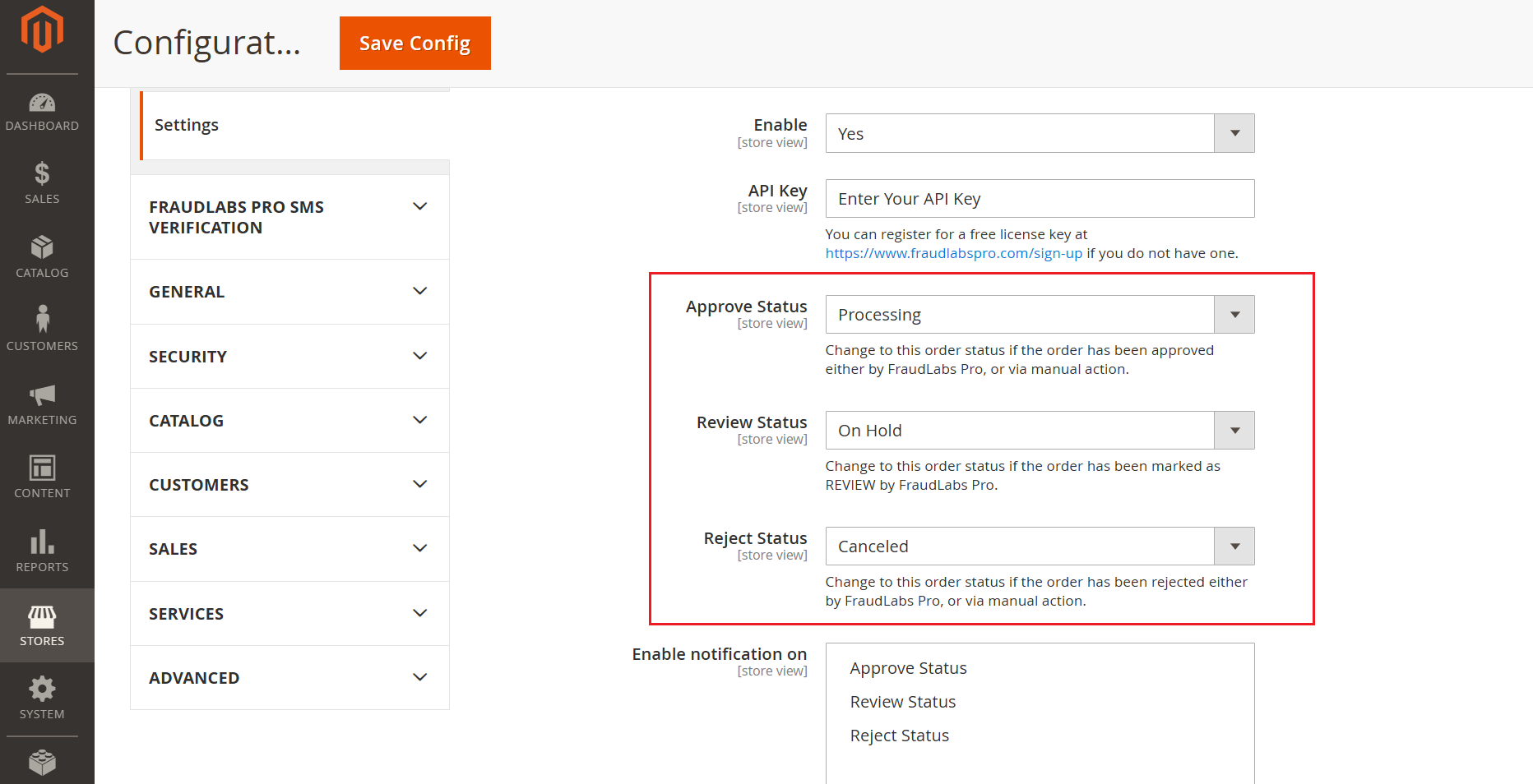 Change Magento Order Status Based on FraudLabs Pro Status