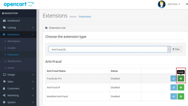 setup fraud protection for OpenCart