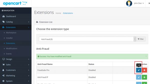 setup fraud protection in OpenCart