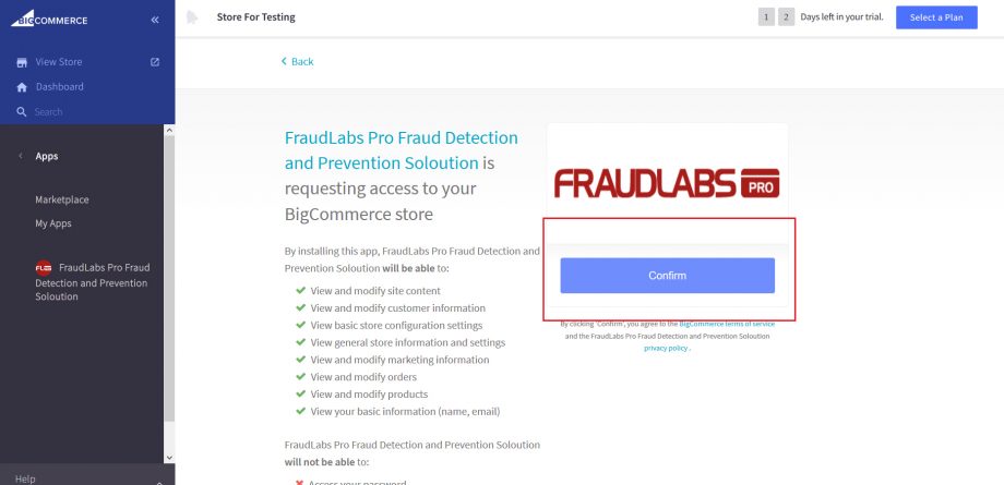 setup fraud protection for BigCommerce