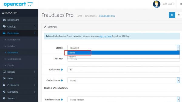 setup fraud protection in OpenCart