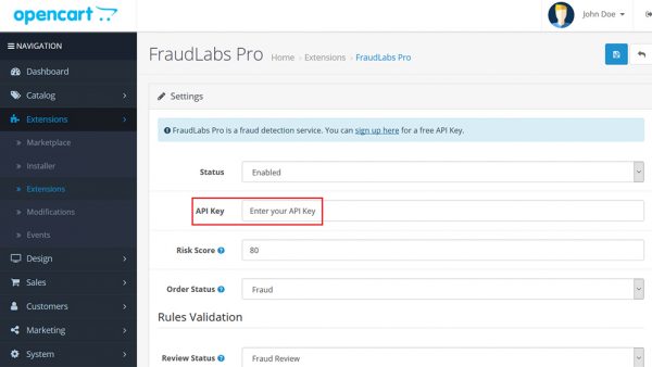 setup fraud protection in OpenCart