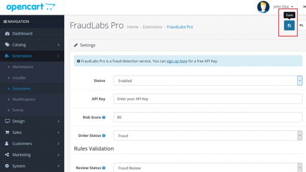 setup fraud protection in OpenCart
