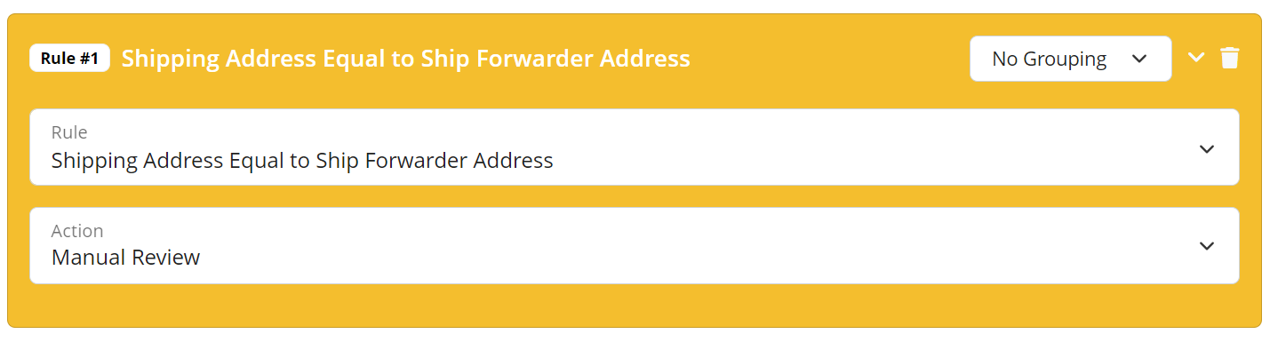 Shipping Address Equal to Ship Forwarder Address Validation Rule