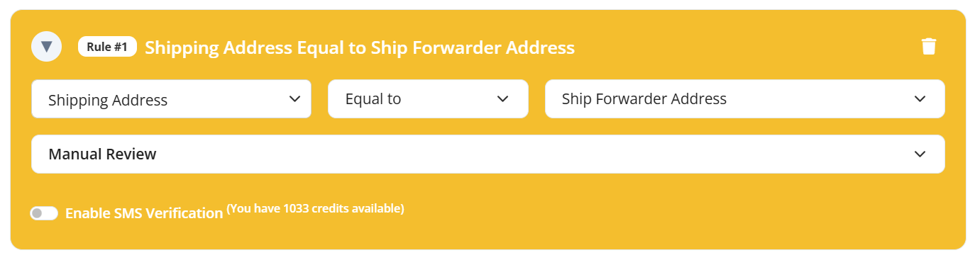 Shipping Address Equal to Ship Forwarder Address Validation Rule