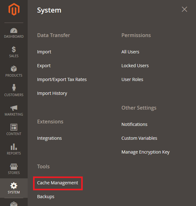 Go to Cache Management in Magento admin page
