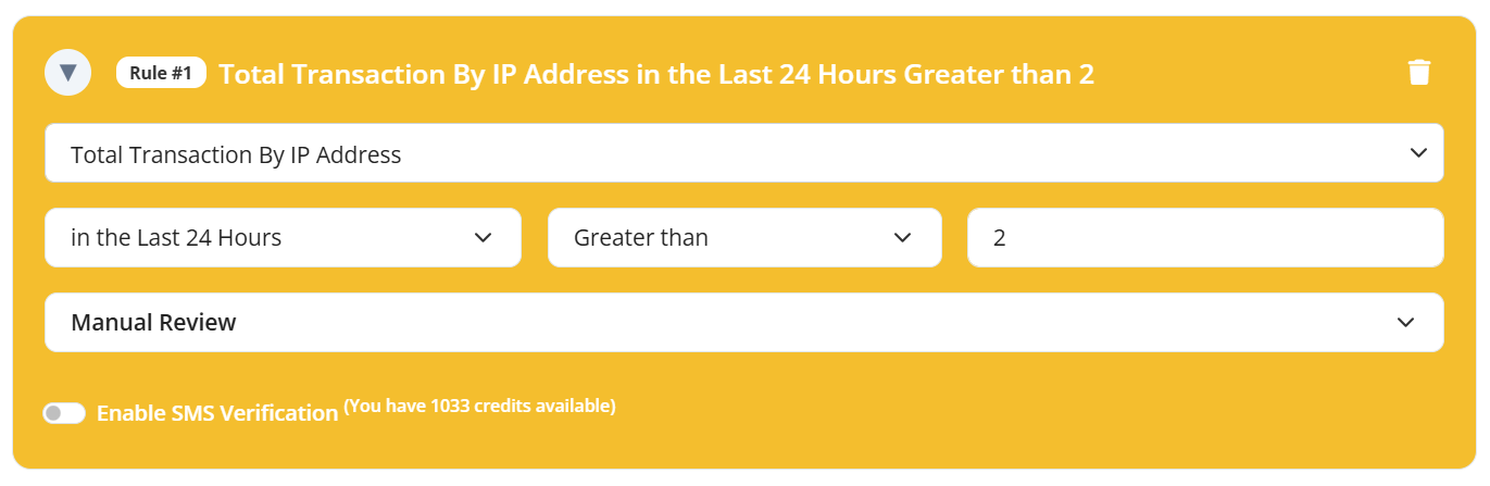 IP address transaction velocity rule