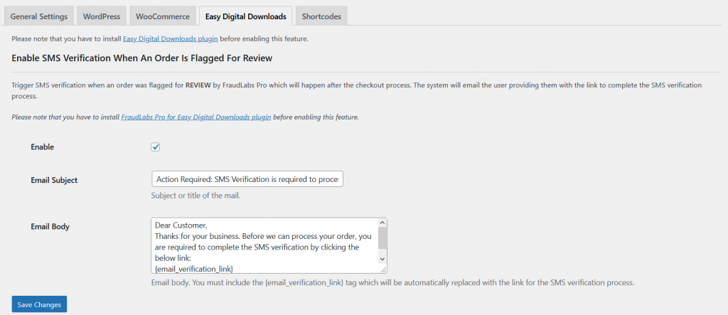 FraudLabs Pro SMS Verfication Settings