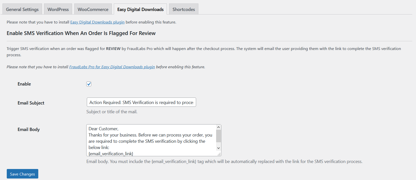 FraudLabs Pro SMS Verification Settings For Manual Review Order