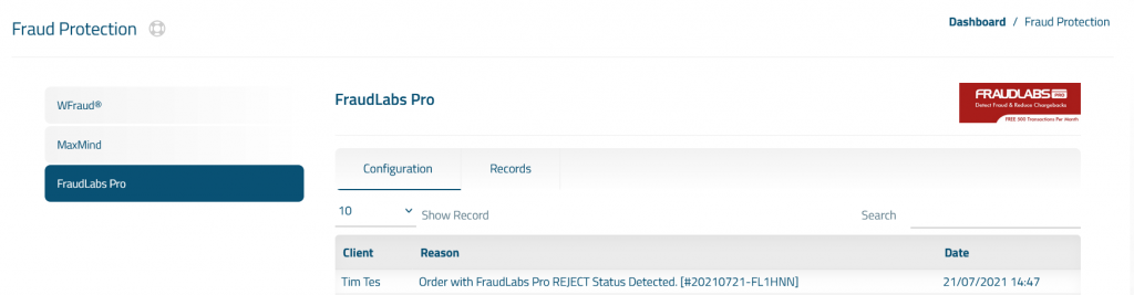 FraudLabs Pro Records