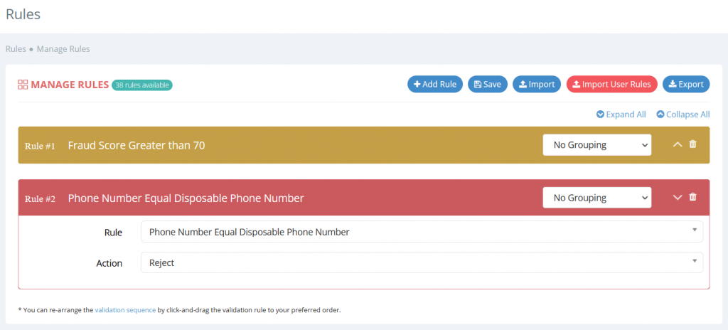 Fraud validation rule to reject a transaction if it's from disposable phone number