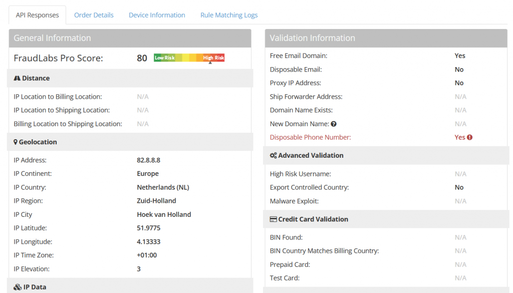 Fraud details including disposable phone number information