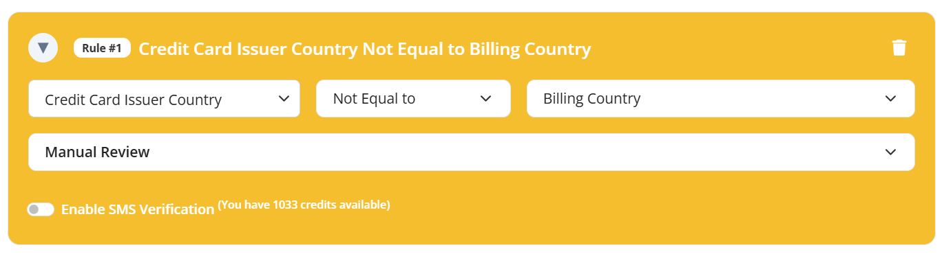 Credit card validation rule