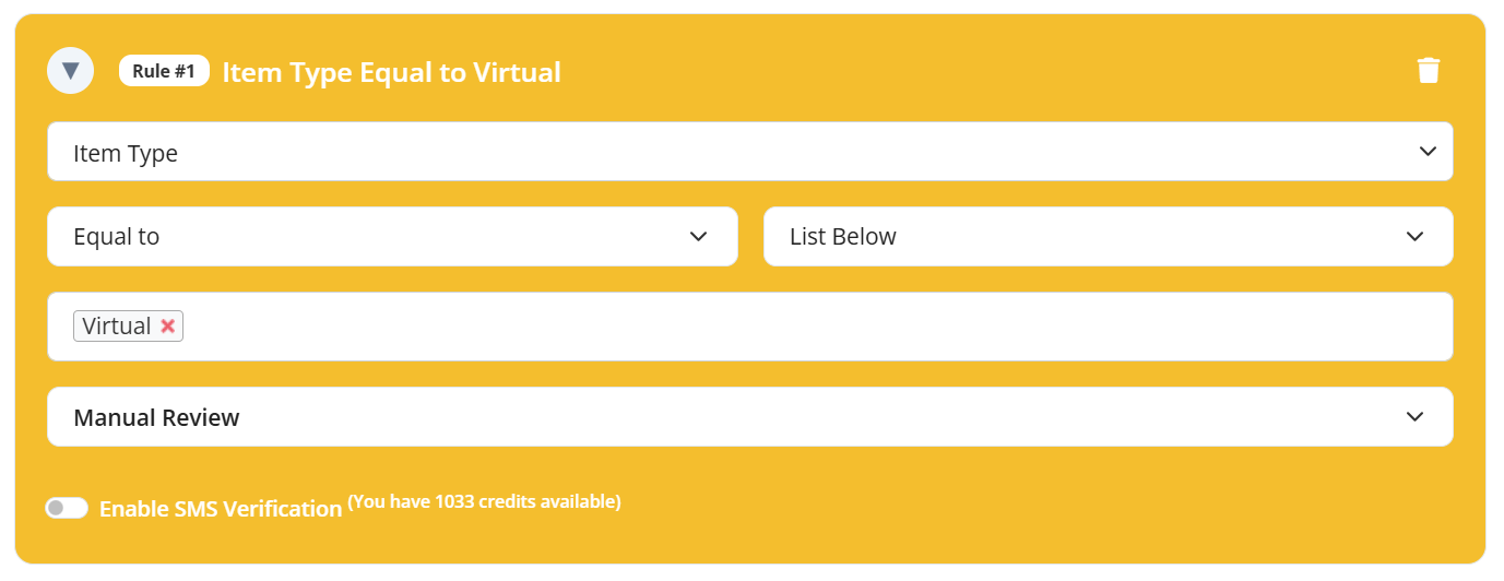 Item type validation rule configuration