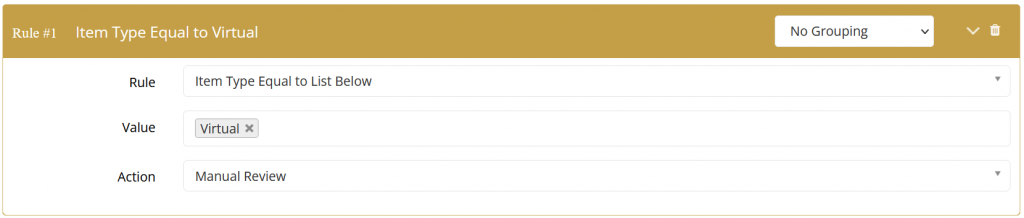 Item type validation rule configuration