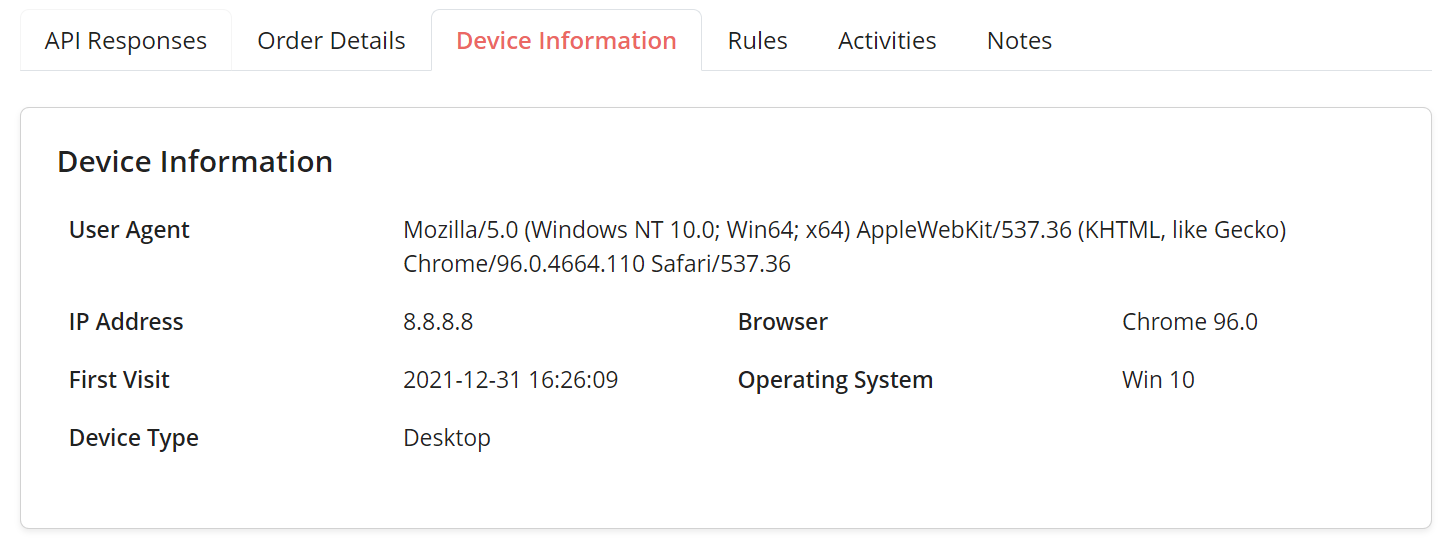 Device validation details