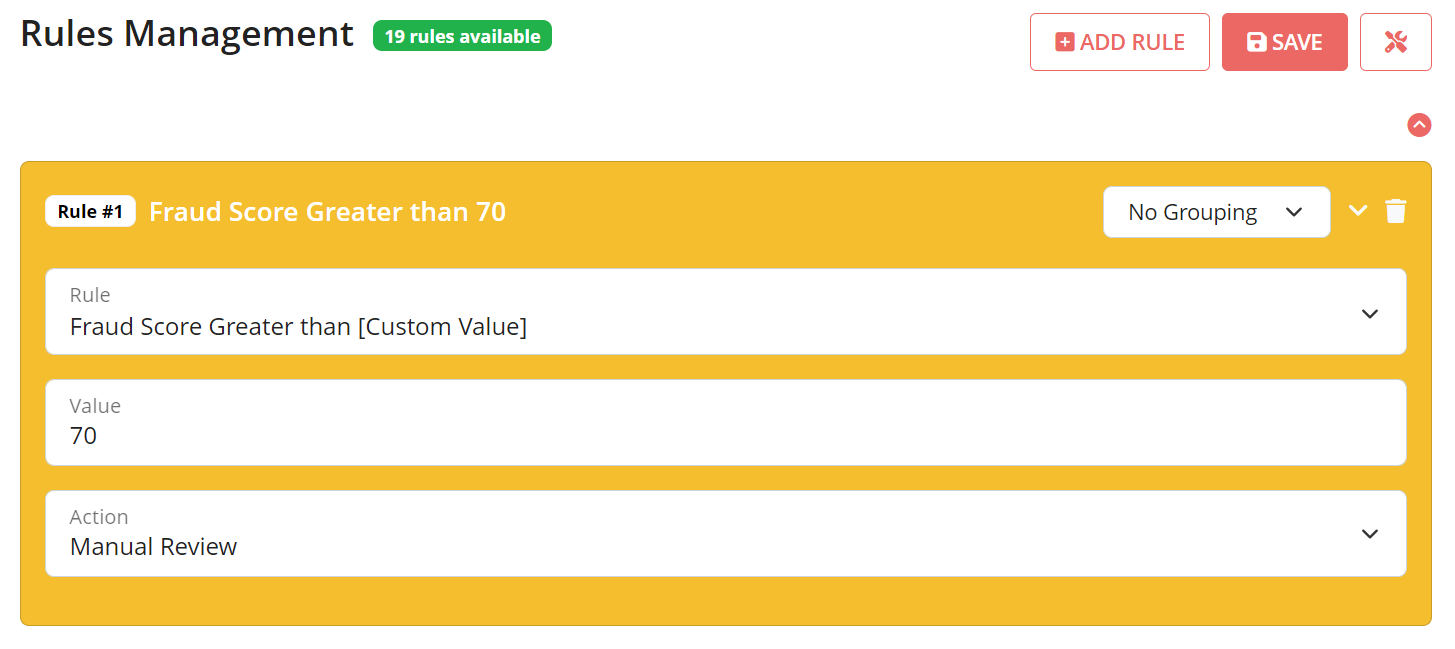 FraudLabs Pro Rules Management page