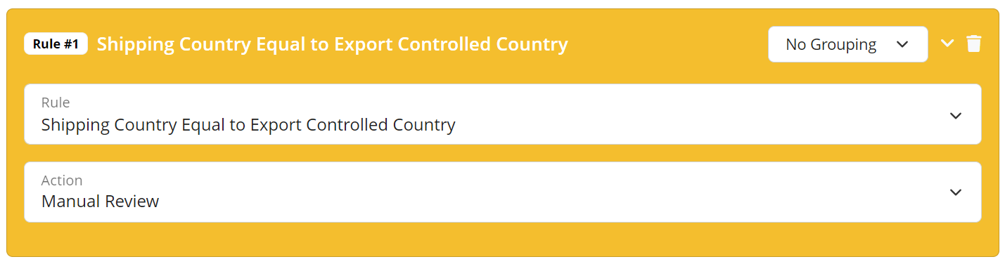 Shipping Country Equal to Export Controlled Country rule