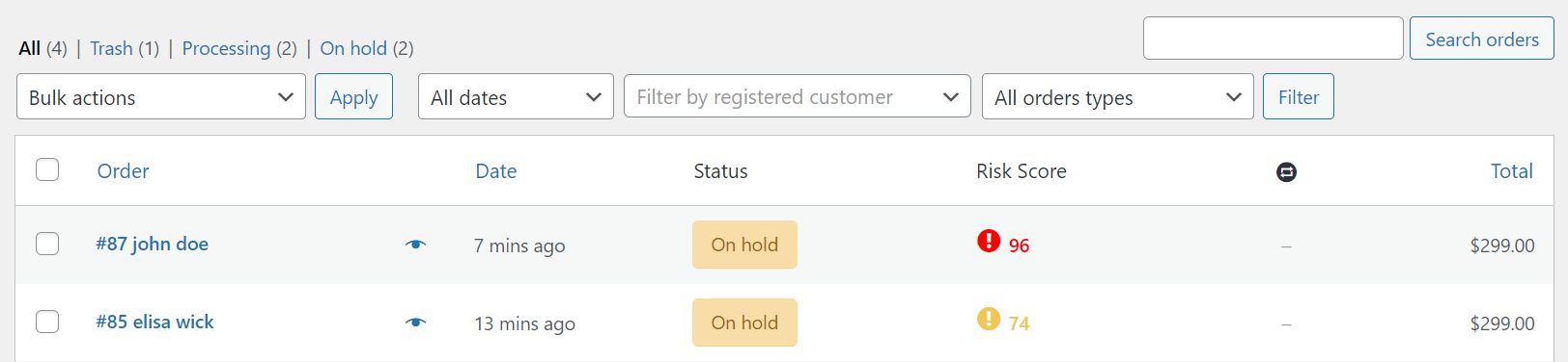 Order Status on WooCommerce Orders Page