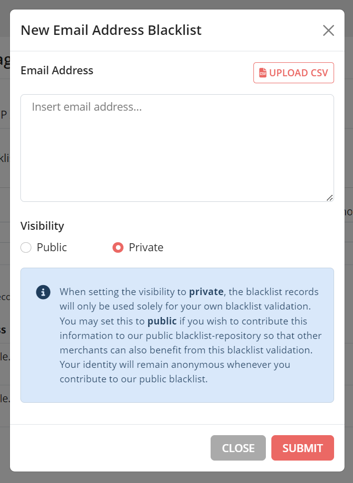 Adding blacklist by email addresses