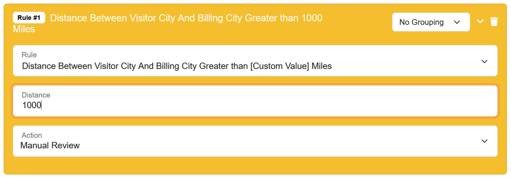 Detect fraud by using distance between IP location and billing location