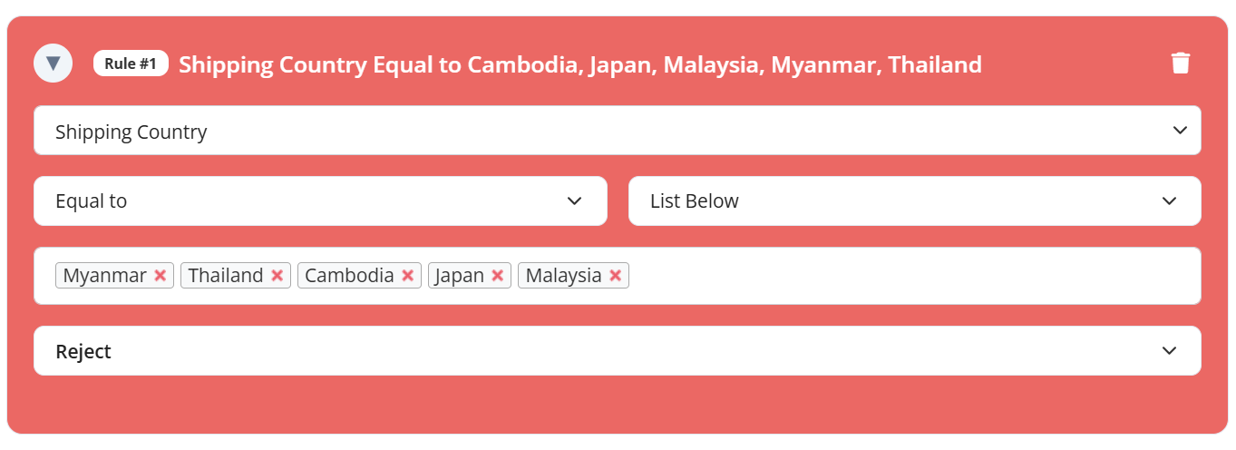 Country-based restrictions validation rule by shipping country
