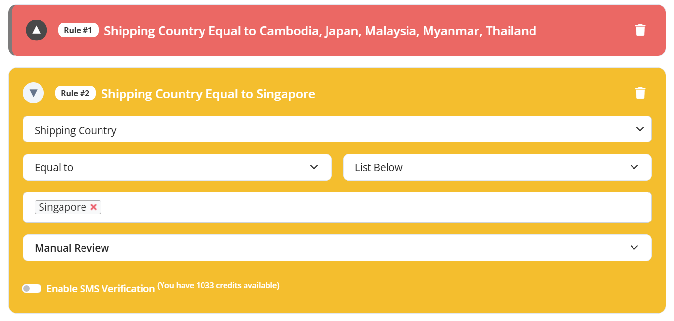 Multiple shipping country validation rules