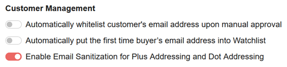 Enable Email Sanitization for Plus Addressing and Dot Addressing in settings