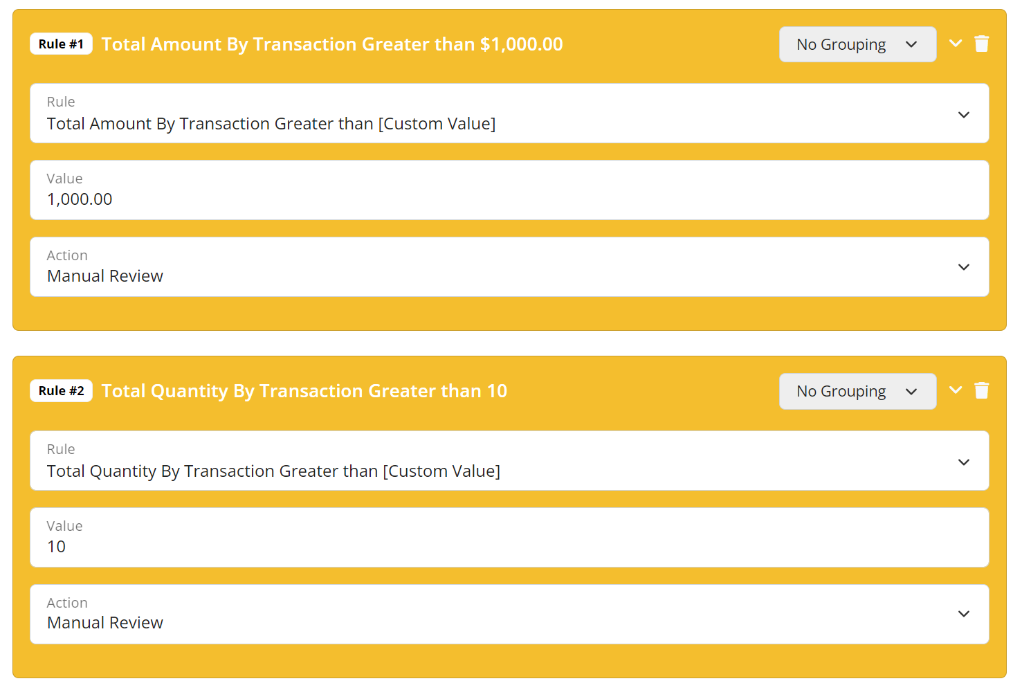 Transaction amount and quantity velocity check validation rules