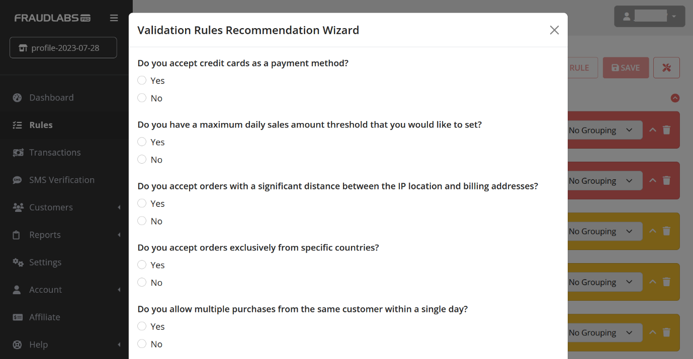 Example of Validation Rules Recommendation Wizard