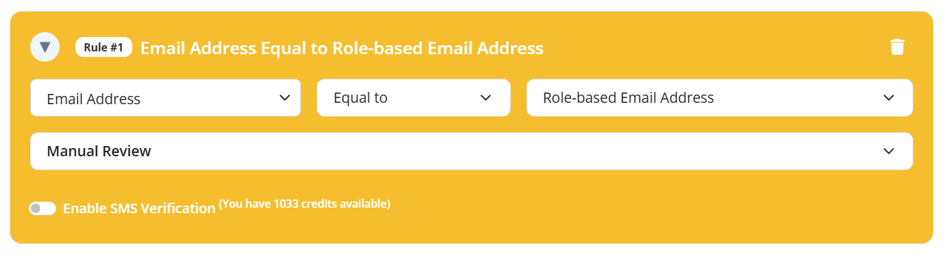 Example of validation rule for Role-based Email Address Validity