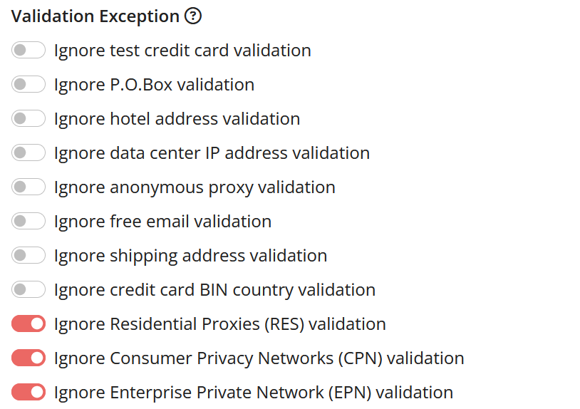 Example of Validation Exception for  Residential Proxies, Customer Privacy Networks and Enterprise Private Networks