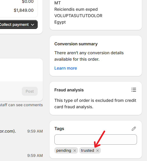 Read Shopify order tag for fraud validation rule processing