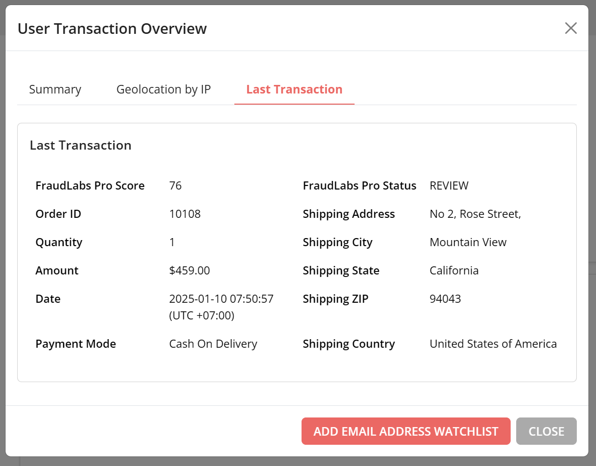 Last Transaction