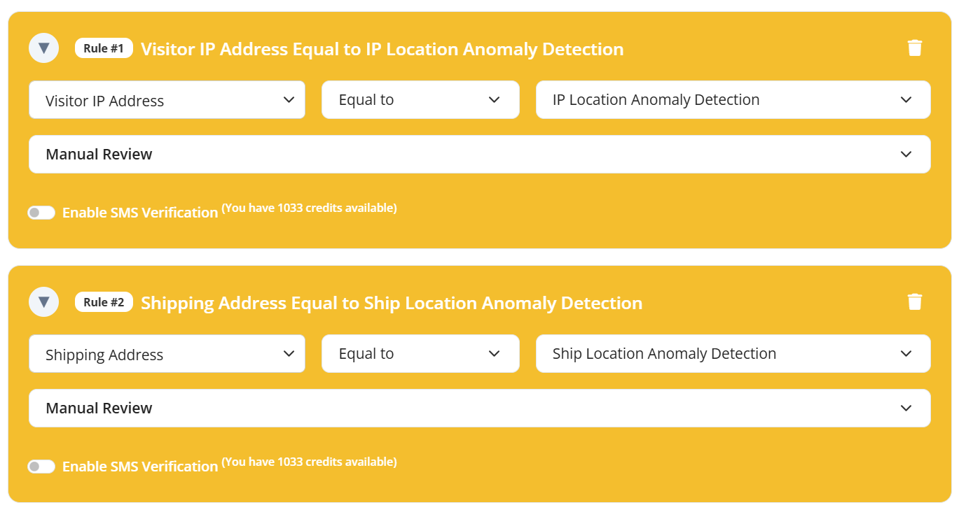 Validation rules for IP and Ship Location Anomaly Detection