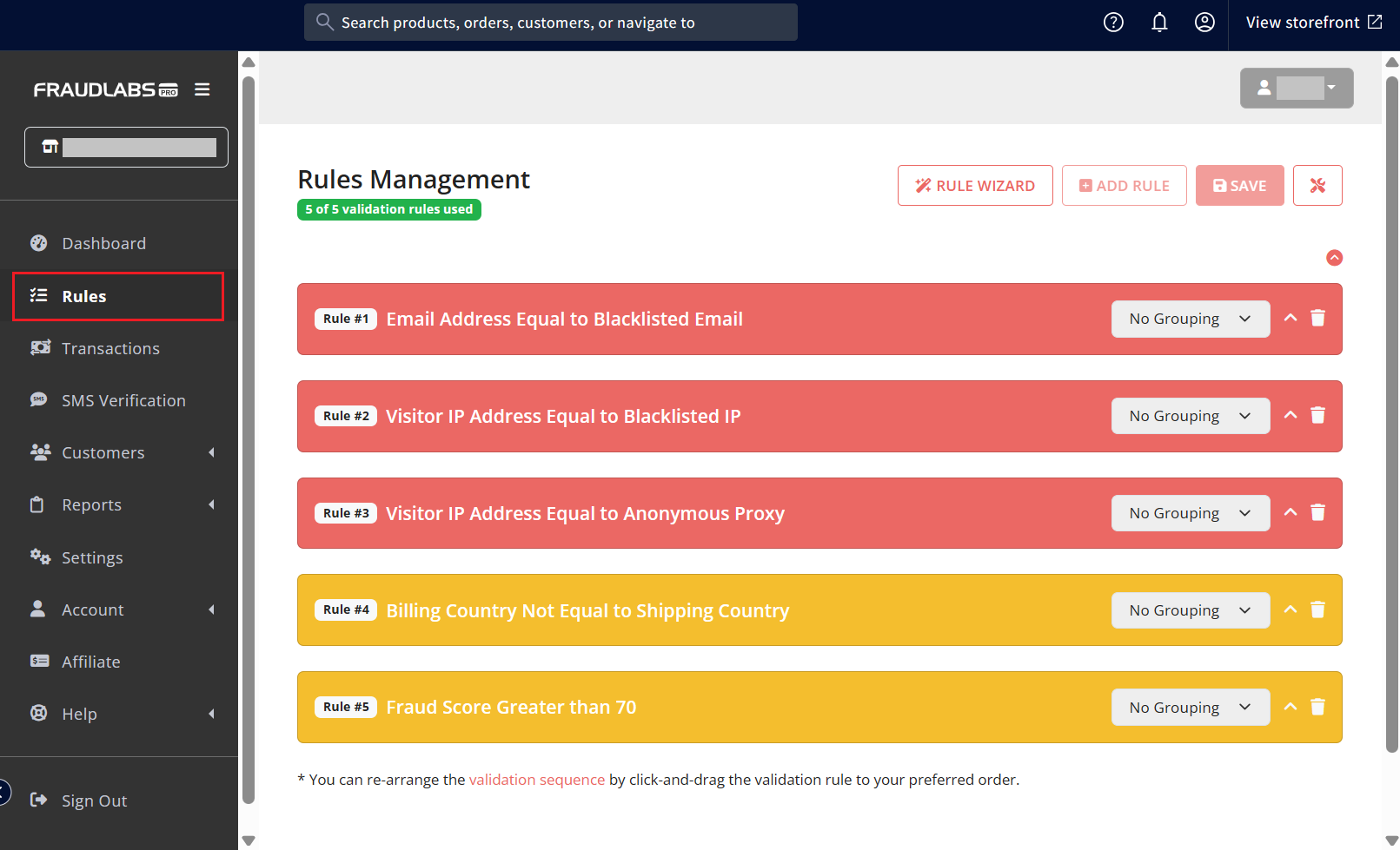 FraudLabs Pro fraud validation rules