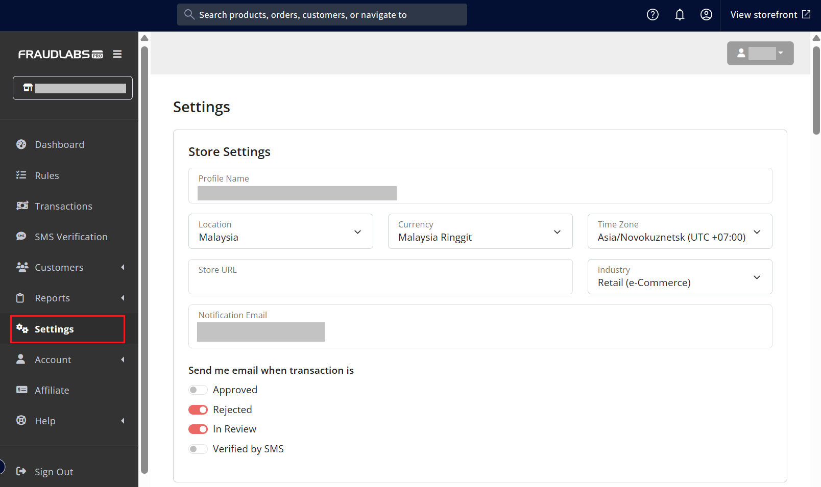 FraudLabs Pro fraud prevention plugin settings in BigCommerce