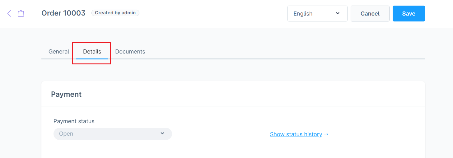 Order Details tab in Shopware