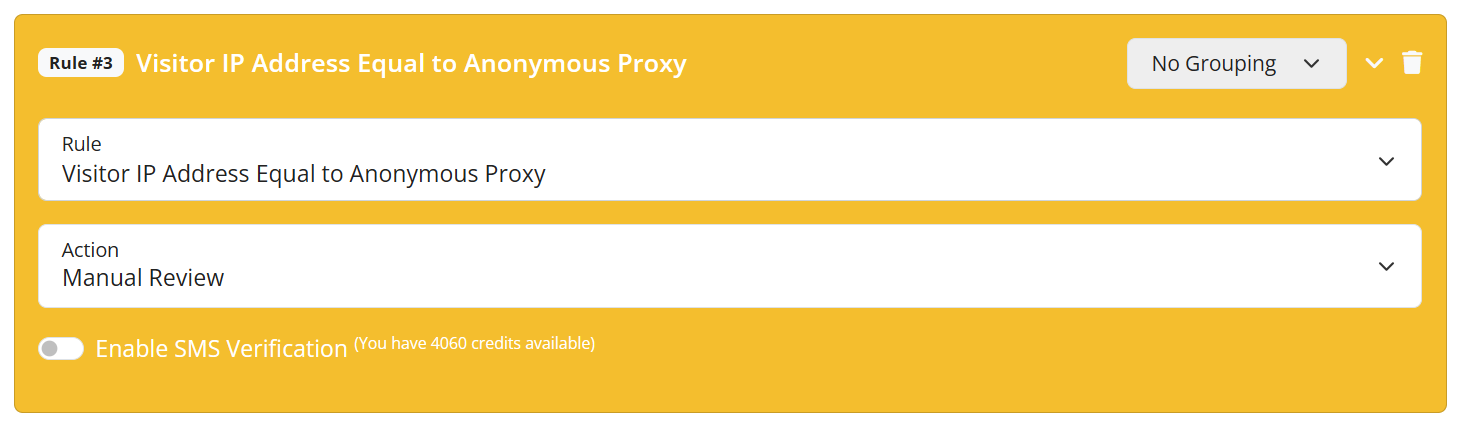 Visitor IP Address EQUALS to Anonymous Proxy validation rule