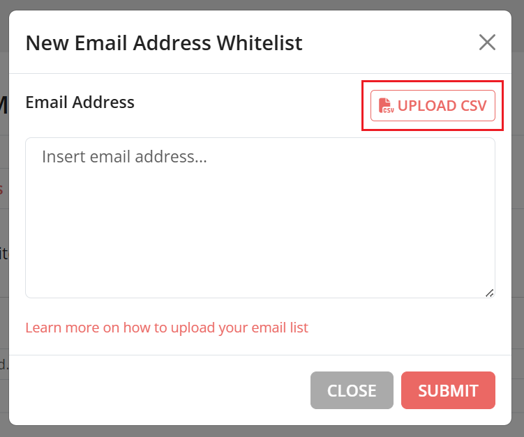Upload Email Address for Whitelisting