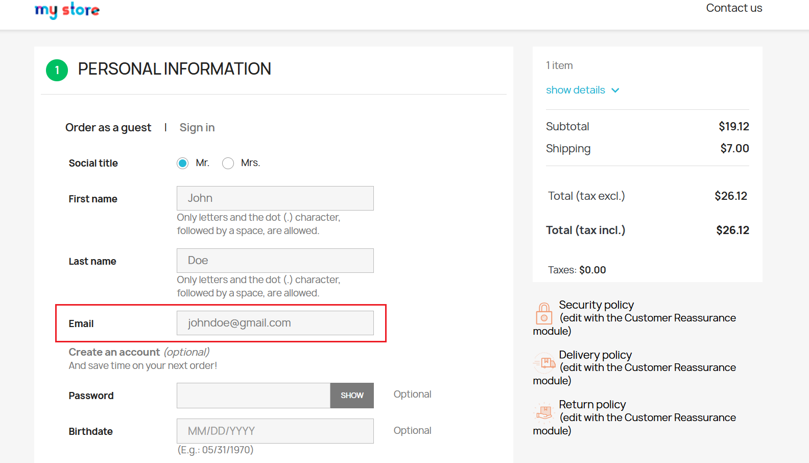 Personal Information on Prestashop